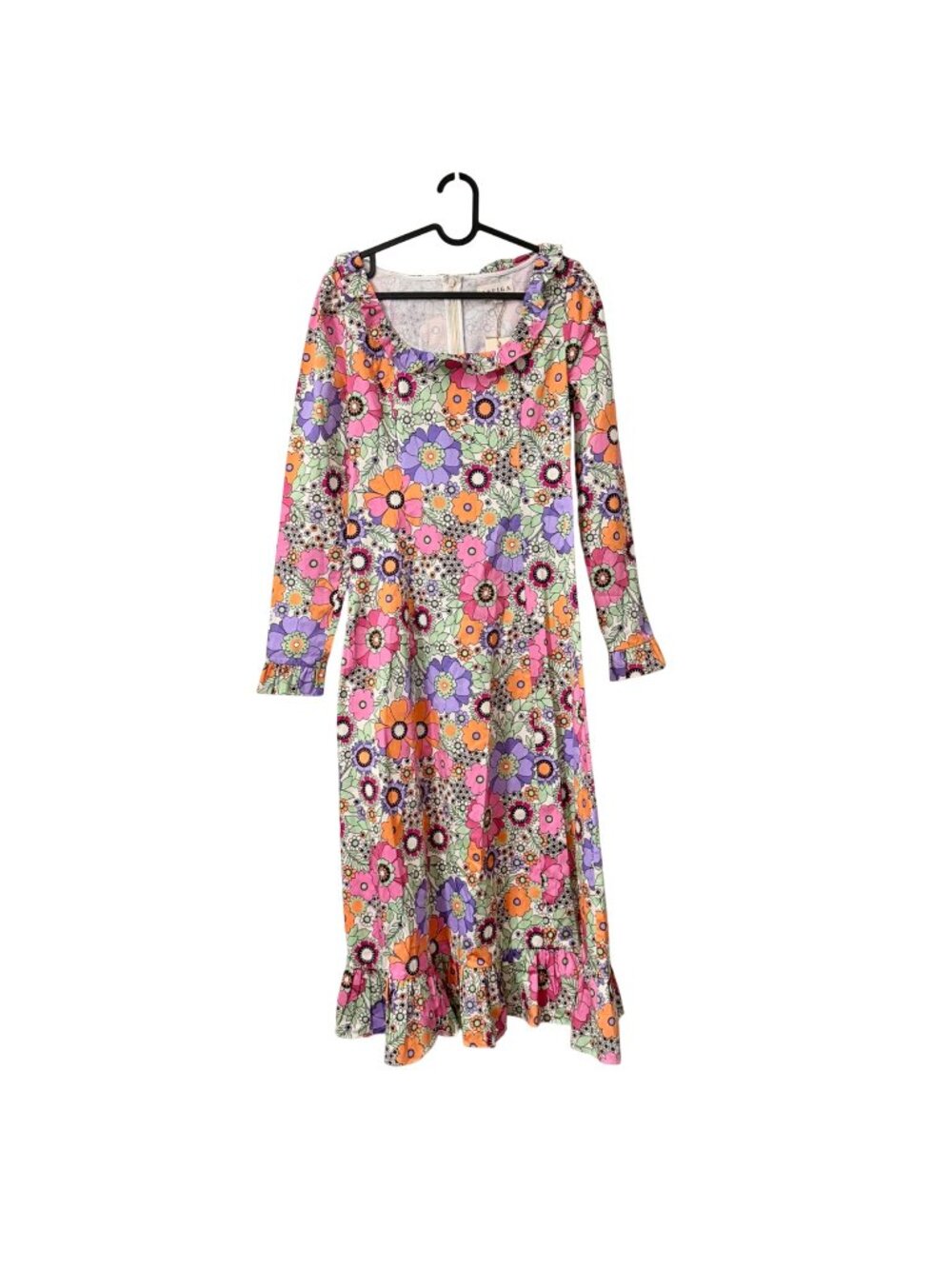 NEW Aspiga Amira Colorful Floral Retro Enchanted Ruffle Trim Maxi Dress Women XS